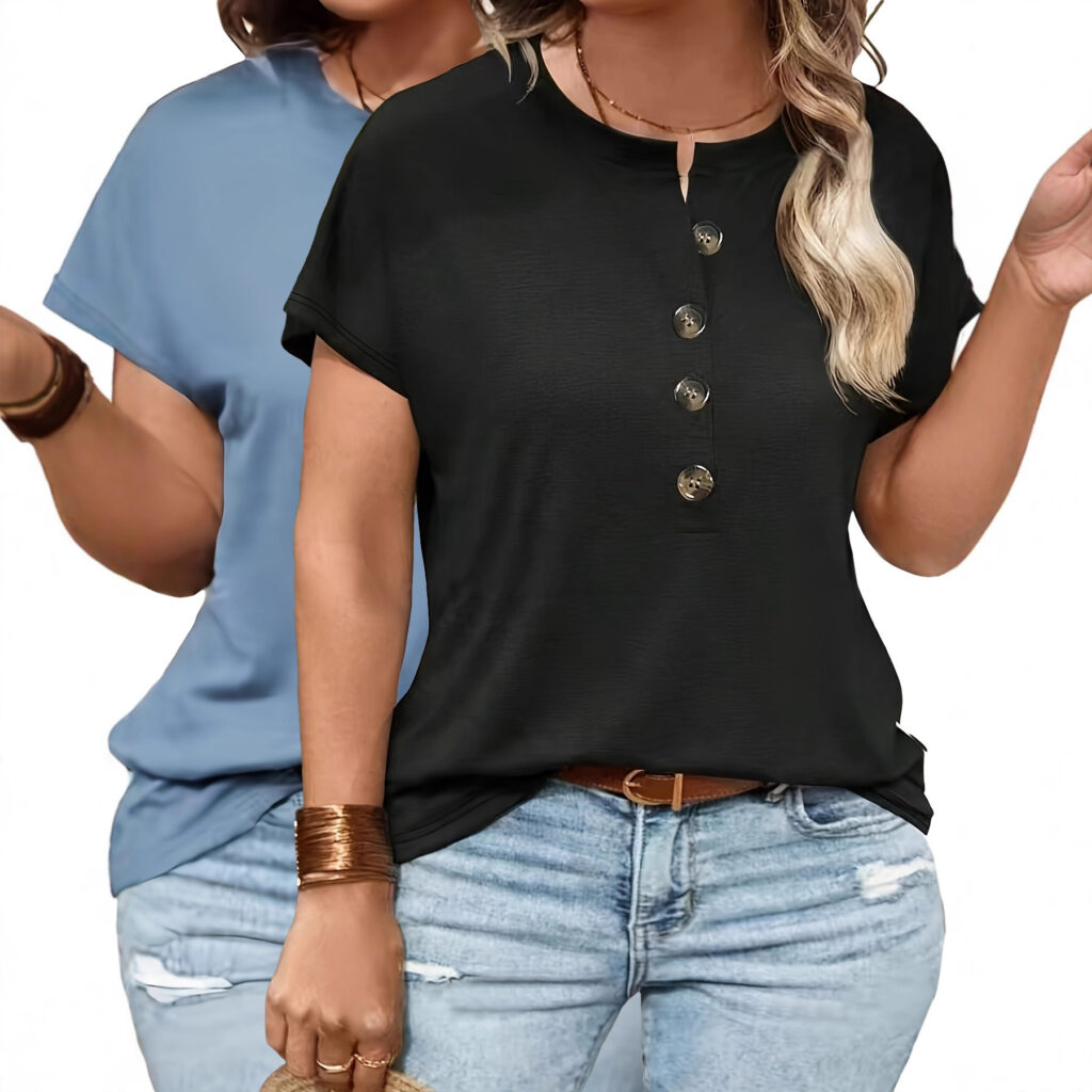Spring Summer Womens Solid-Color Crewneck T-Shirt