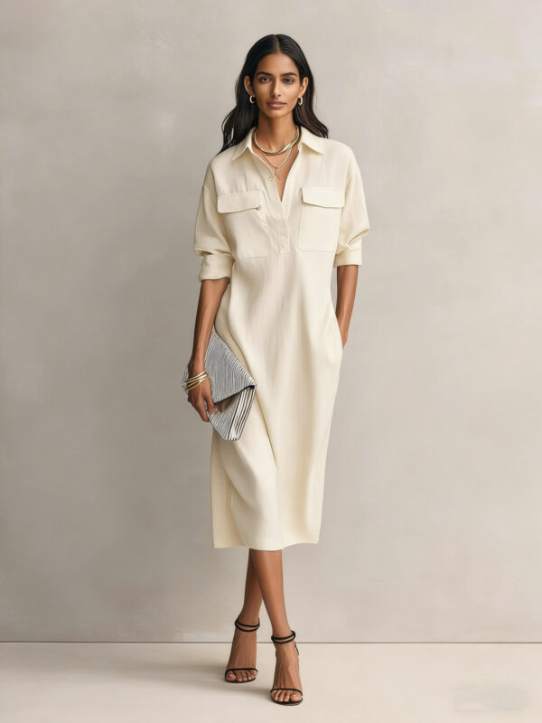 Womens French-style Elegant Commuter Shirt Dress With A Defined Waist, Slimming Fit - Image 14