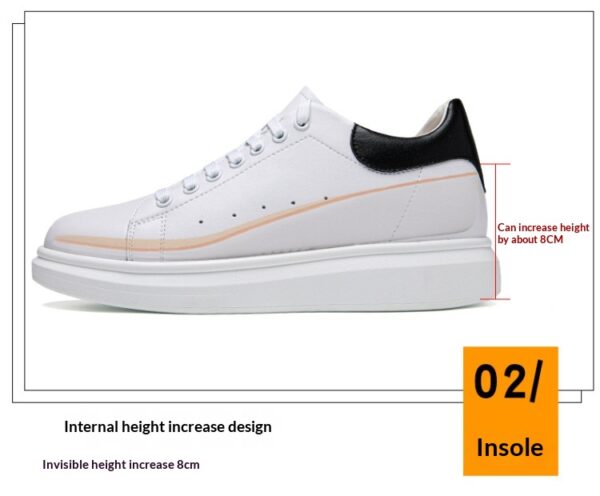 Korean-style Casual Invisible-heeled White Sneakers For Men Autumn Season - Image 11