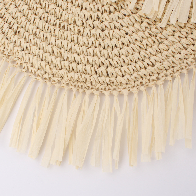 New Semi-circular Tassel Straw Shoulder Bag With Tassels And Paper Trim