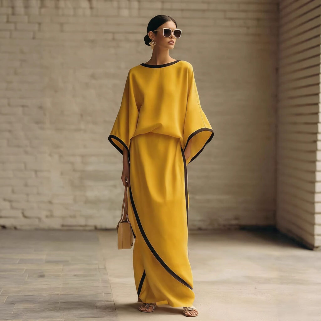Loose-fitting Womens Batwing-sleeve Robe And Wide-leg Pants Two-piece Set