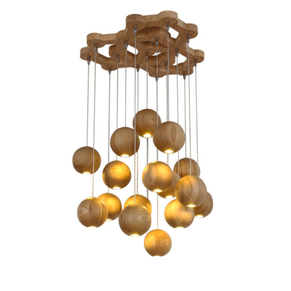 Nordic wood solid wood ball chandelier creative personality living room dining room hanging lamps - Image 6
