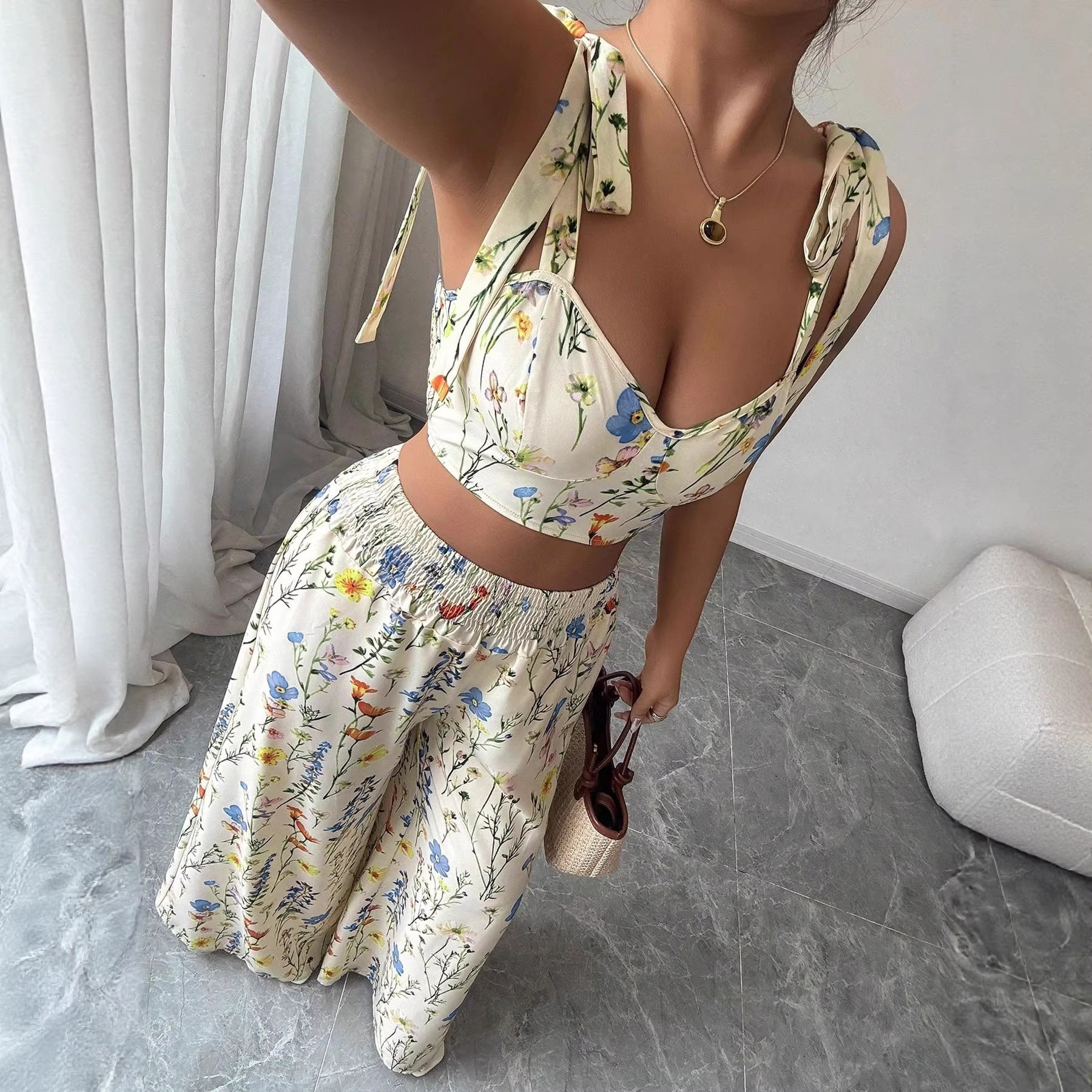 Printed Camisole Womens Top And Pants Set - Image 6