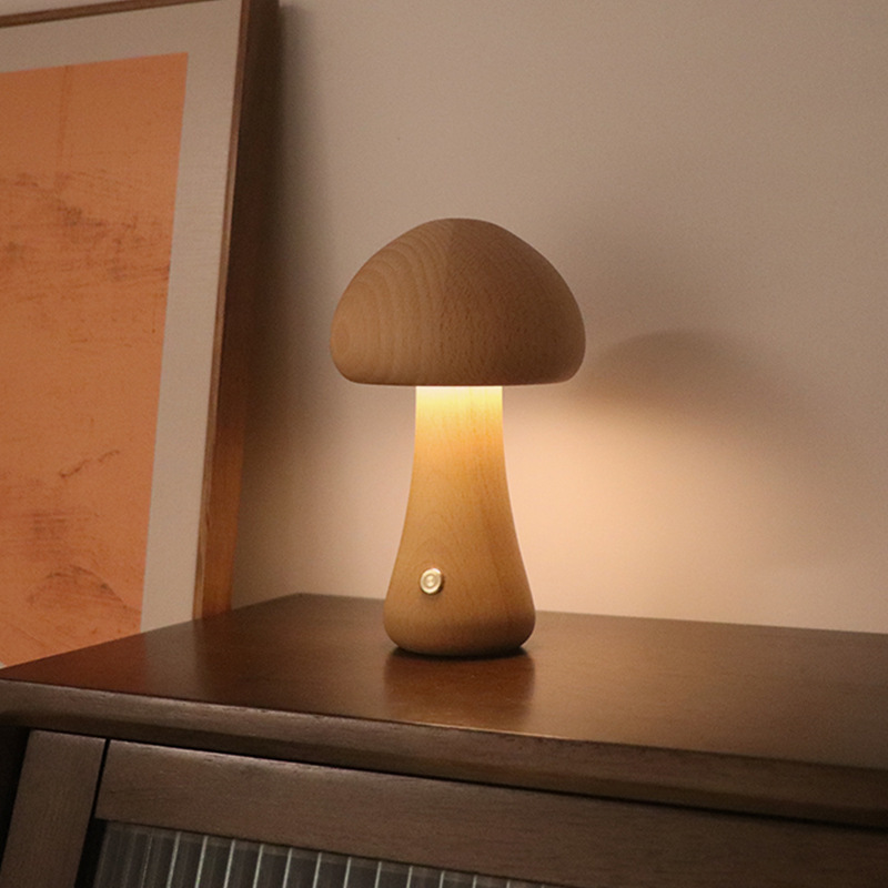 INS Wooden Cute Mushroom LED Night Light With Touch Switch  Bedside Table Lamp For Bedroom Childrens Room Sleeping Night Lamps Home Decor - Image 24