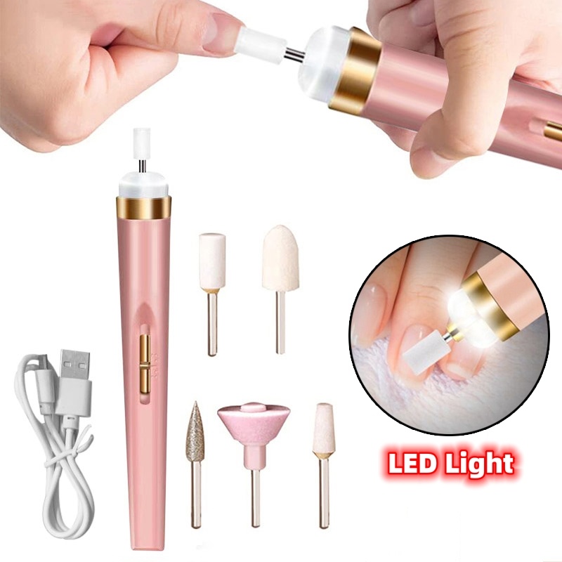 5in1 Manicure Machine Set Electric Nail Drill Polisher Cordless USB Rechargeable With LED Cutters Mill For Manicure Pedicure Accessor - Image 1