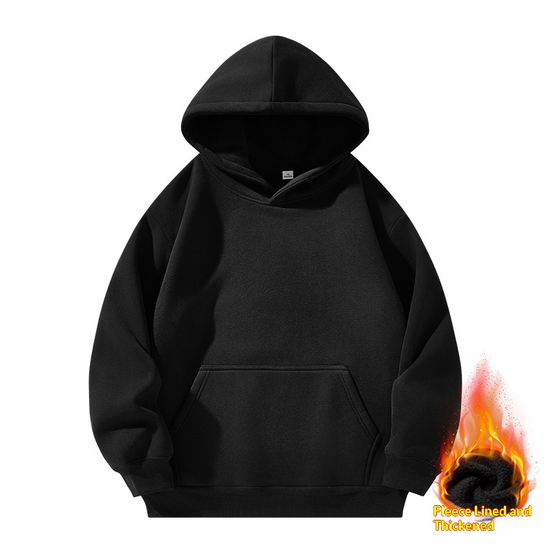 Solid-color Hooded Sweatshirt Unisex Simple Fleece-lined Thickened Hoodie - Image 6