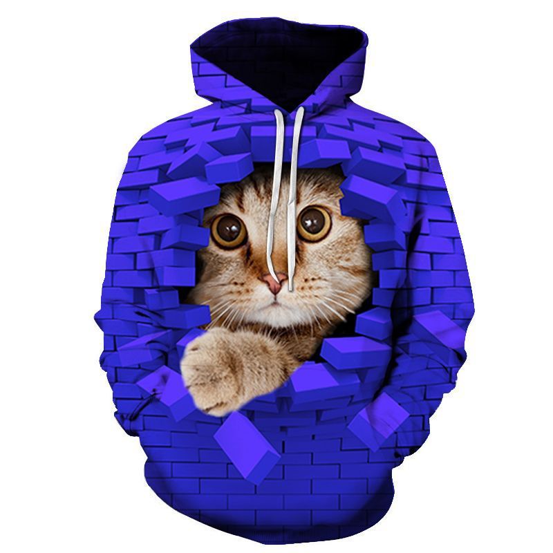 Couples Hoodie With 3D Digital Cat Print - Image 100