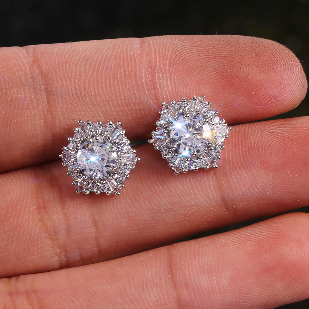 1 Pair Sparkly Hexagon Full Cubic Zirconia Stud Earrings For Women, Luxury Shiny Hypoallergenic Earrings For Daily Wear Wedding Party - Image 4