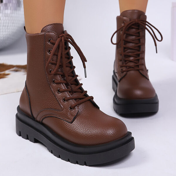 Women's Round-toe Plus-size Lace-up Chunky-sole Ankle Boots - Image 6