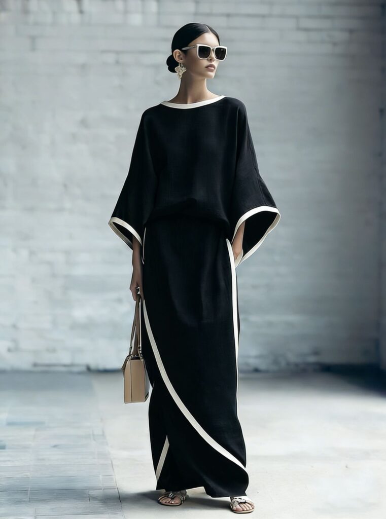 Loose-fitting Womens Batwing-sleeve Robe And Wide-leg Pants Two-piece Set