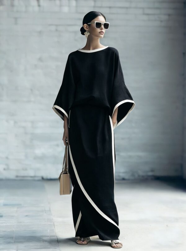 Loose-fitting Womens Batwing-sleeve Robe And Wide-leg Pants Two-piece Set - Image 7