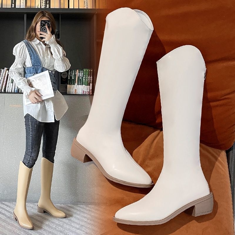 Fleece-lined Tall Chunky-heeled Pointed-toe Over-the-knee Riding Boots - Image 2