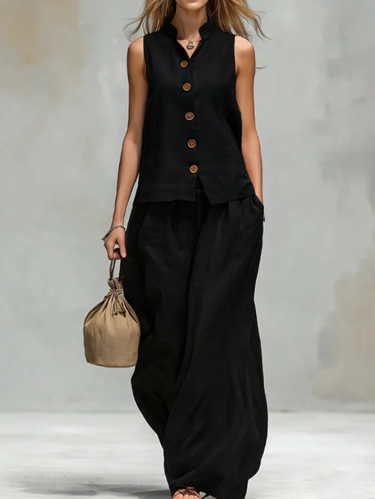 Fashionable Casual V-Neck Vest And Pants Set
