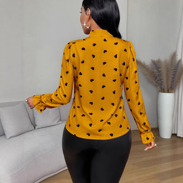 Printed Collared Ruffle-Trimmed Long-Sleeve Womens Shirt - Image 4
