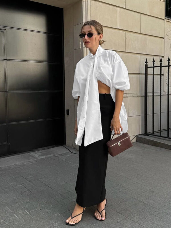 Loose-fitting Long-sleeved White Shirt With A Flowy Collar - Image 5
