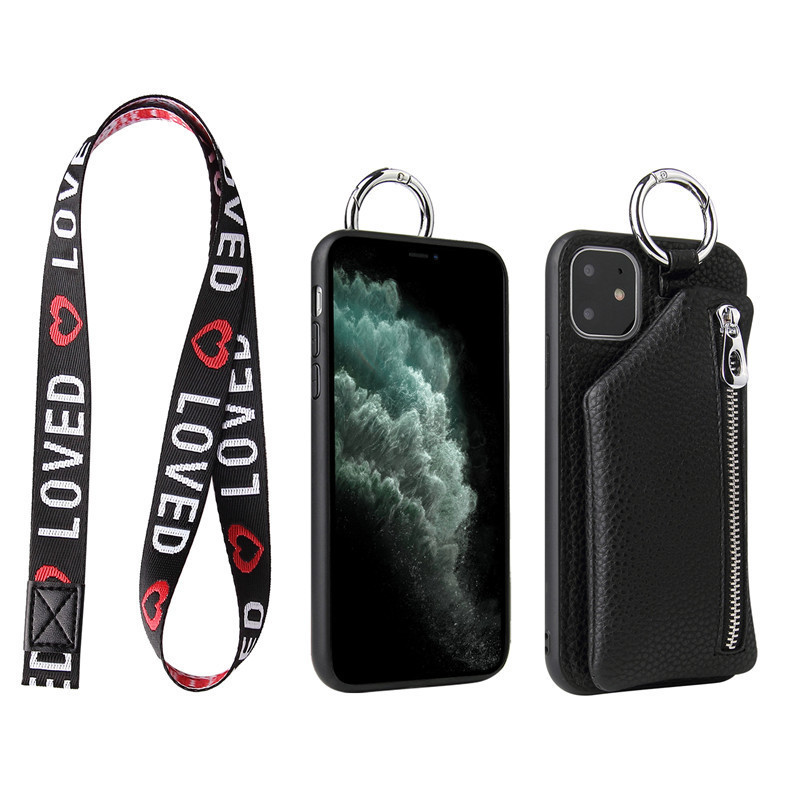 PU Leather Strap Cord Coin Purse Phone Cases Crossbody Neck Lanyard Wallet Cover - Image 4