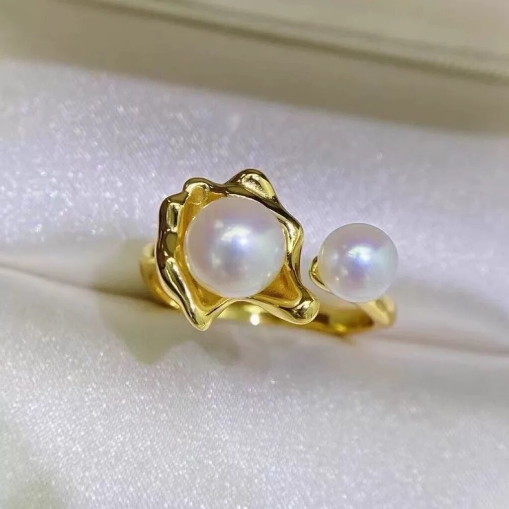 Double-pearl Natural Freshwater Pearl Ring For Women