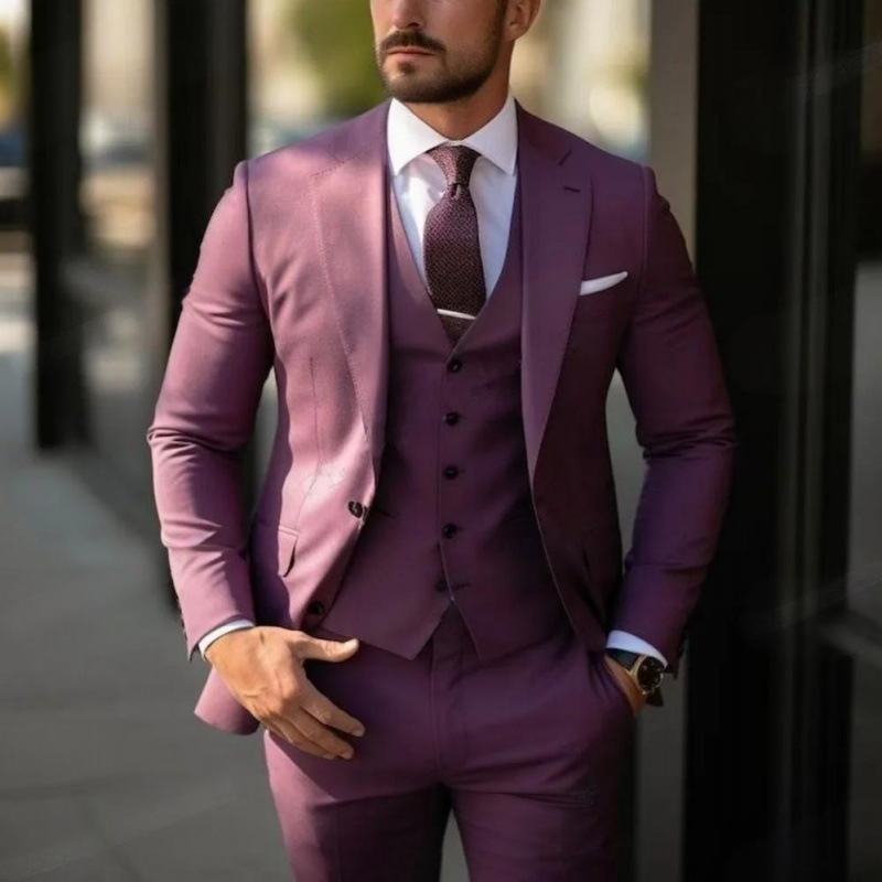 Mens Three-Piece Solid-Color High-End Stylish Suit With A Sophisticated Vibe - Image 46