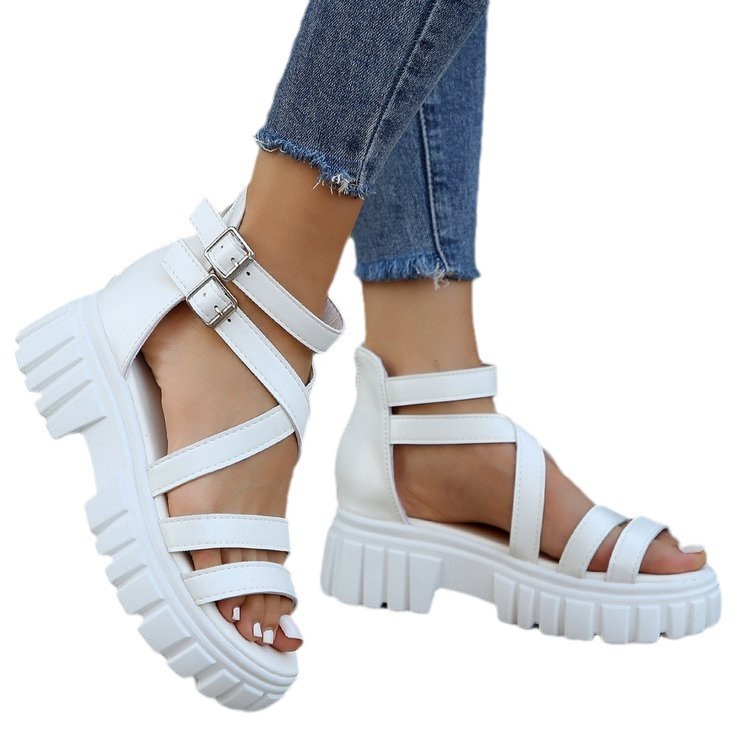 Platform All-match Hollowed-out Mid-heel Strappy Sandals