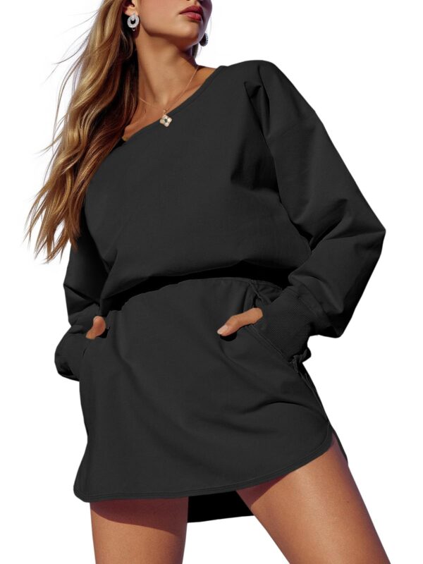 Fisoew Womens Long Sleeve Athletic Dress Backless Keyhole Built-in Shorts Oversized Workout Active Dresses - Image 22