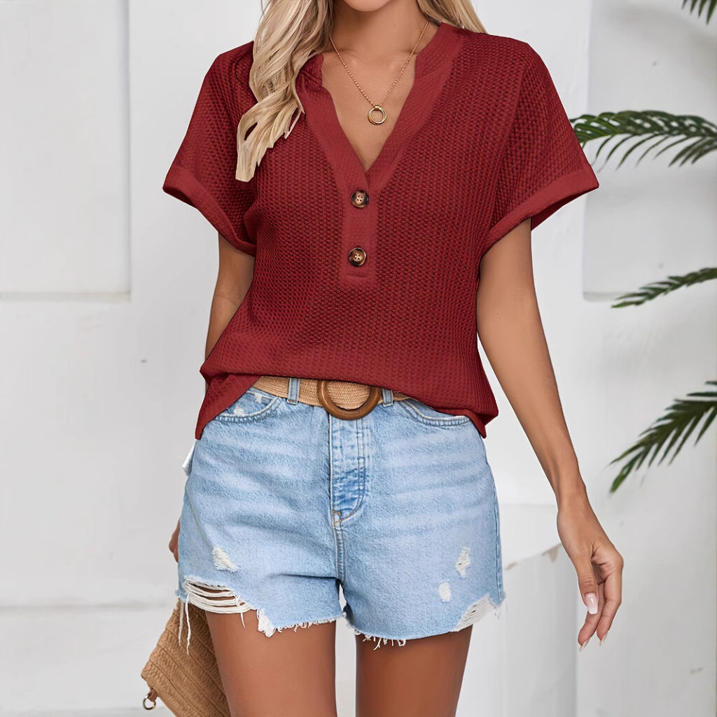 Women's Fashion Waffle-Weave Button-Up Top