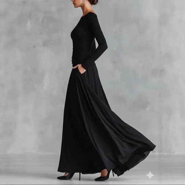 Womens Solid-Color Elegant Waist-Cinching Dress - Image 6