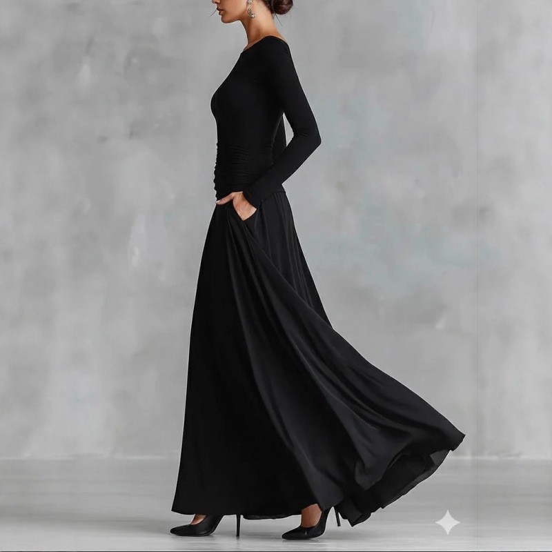 Womens Solid-Color Elegant Waist-Cinching Dress - Image 6