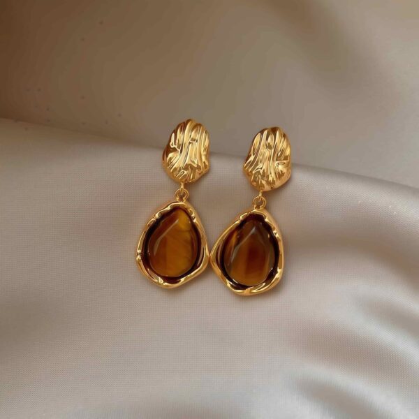 2026 New Vintage Tiger's Eye Dangle Earrings For Women, Luxury Elegant Hong Kong Style Unique Design Fashion Earrings - Image 4
