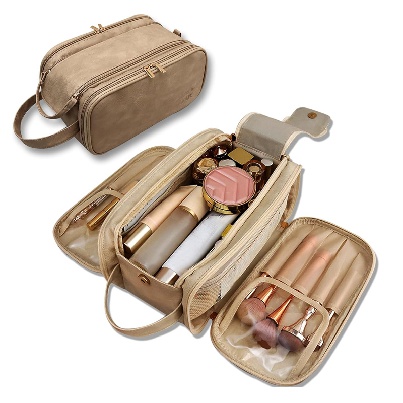 Travel Toiletry Bag For Women Men, Large Travel Toiletry Organizer Makeup Bag, Hanging Cosmetic Bag Kit Leather Skin Care Waterproof Shaving Bag - Image 3