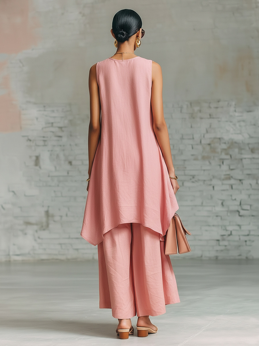 Elastic-waist Sleeveless Top With An Asymmetrical Hem And A Pleated Maxi Skirt - Image 15