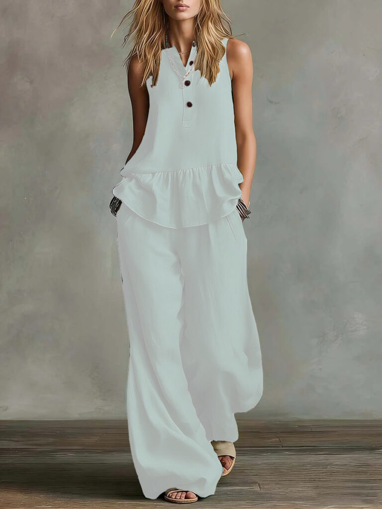 Loose-fitting Top And High-waisted Wide-leg Pants 2-piece Set