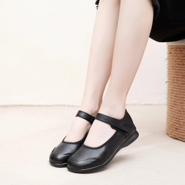 Genuine Leather Single-Strap Velcro Closure Plus-Size Round-Toe Flat Shoes - Image 15