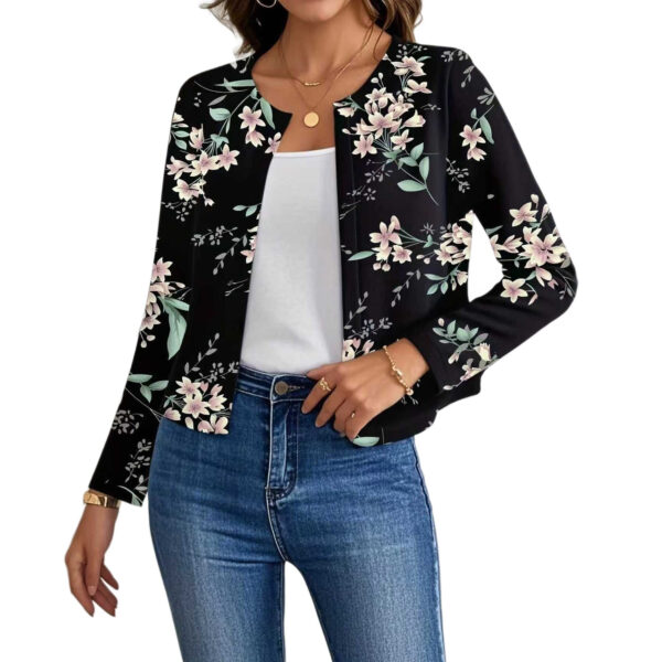 Women's Casual Crew-Neck Printed Short Long-Sleeve Jacket - Image 4