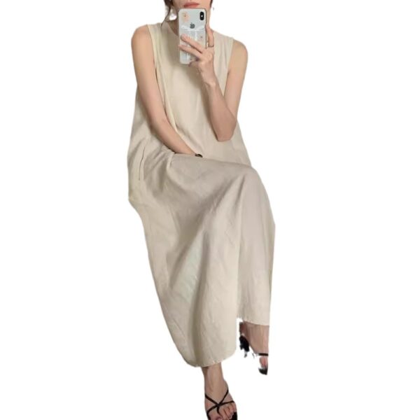Elegant Midi Round-neck Sleeveless Vest Dress - Image 6