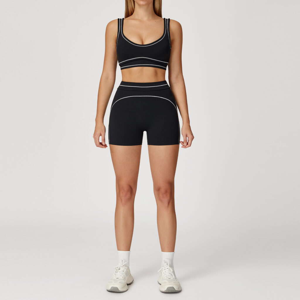 Contrast Color Brushed Yoga Suit Double-shoulder Strap High-grade Sports Workout Clothes