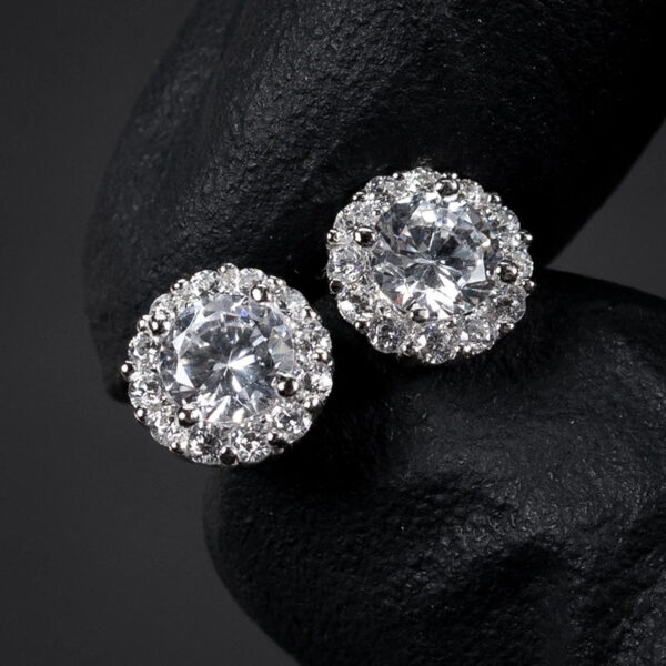 Round Moissanite Stud Earrings European And American Style Copper-plated - Image 7