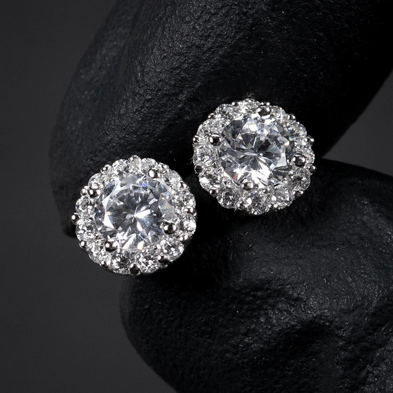 Round Moissanite Stud Earrings European And American Style Copper-plated - Image 7