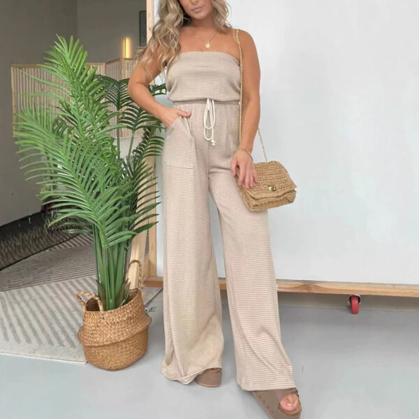 Womens Striped Tube Top Wide-Leg Jumpsuit - Image 5