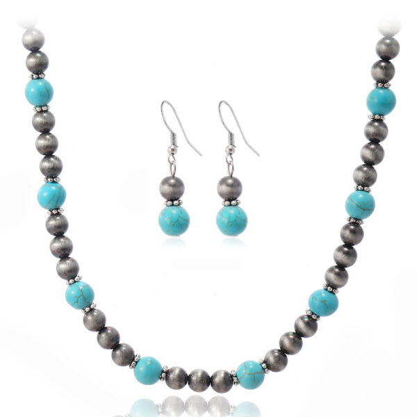 Cross-border New Earrings And Necklace 2-piece Set Fashion Turquoise Beaded Earrings And Necklace - Image 9