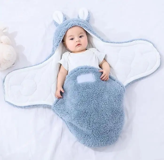 Super Soft Baby Sleeping Bag Fluffy Fleece Newborn Blanket Swaddle Blankets, Unisex Baby Wrap For Newborn Baby Boys Girls With Head-Protecting & Head-Supporting Function, Wearable Swaddle Sleep Sack - Image 1