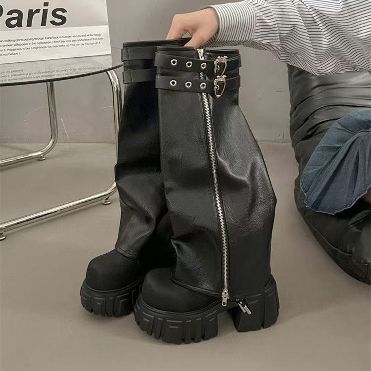 Same-style Thick-soled Brown Boots Womens New Chunky-leg Design