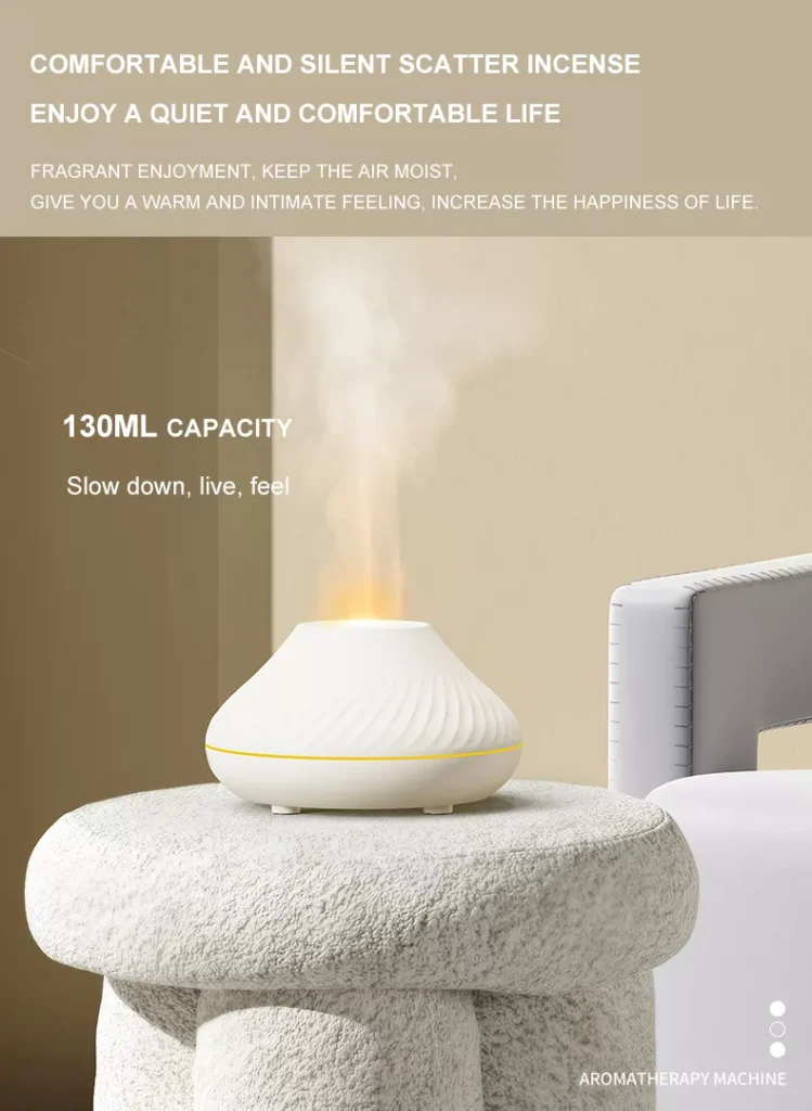 Newest RGB Flame Aroma Diffuser 130Ml 3d Colorful Flame Humidifier Fire Volcano Diffuser Flame