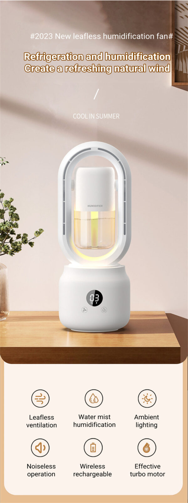 Summer Water Cooled Spray Mist Electric Fan USB Rechargeable Portable Wireless Air Humidifier Bladeless Ventilator Table Fan - Image 17