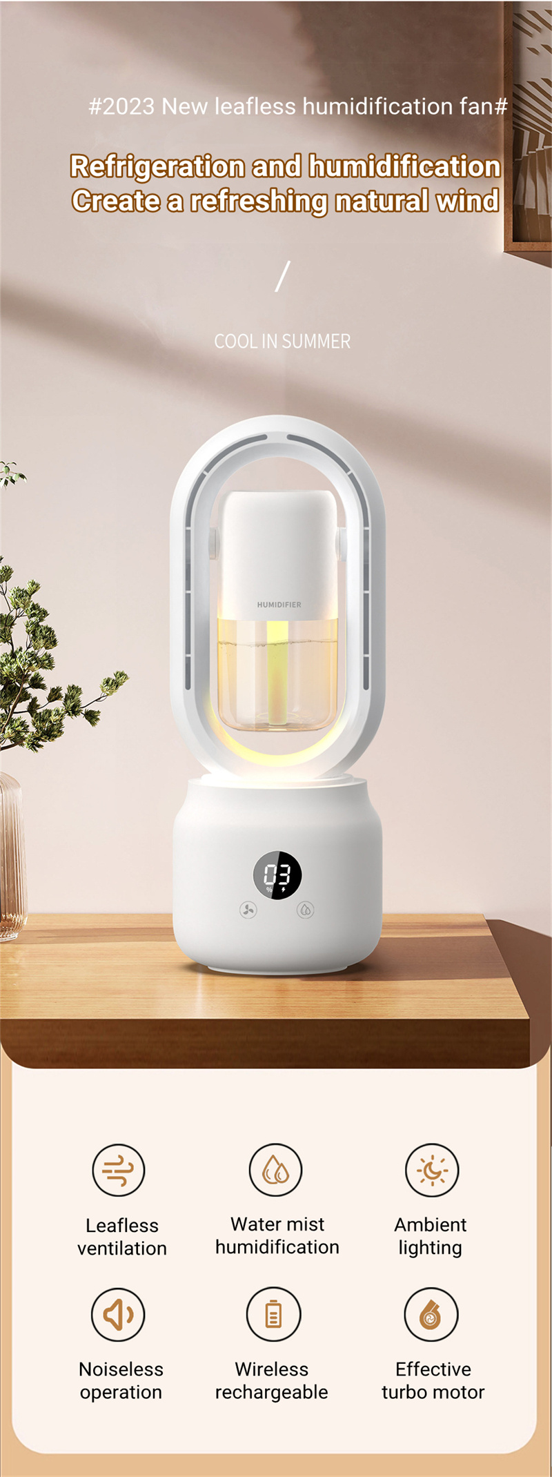 Summer Water Cooled Spray Mist Electric Fan USB Rechargeable Portable Wireless Air Humidifier Bladeless Ventilator Table Fan - Image 17