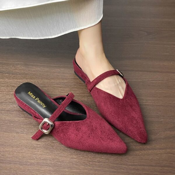 Women's Suede Pointed Toe Buckle Mule Slides - Image 7
