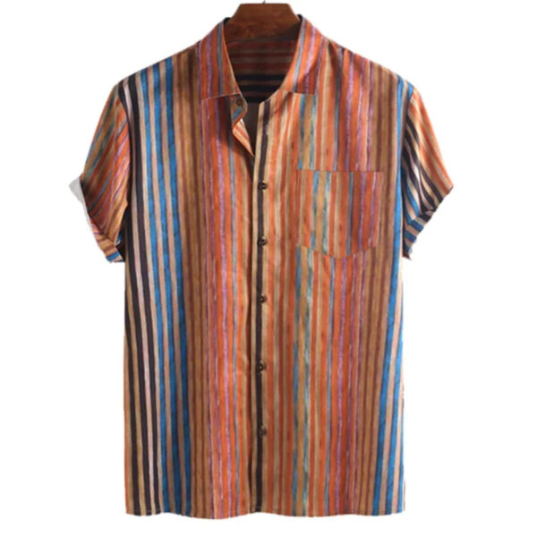 Men's Striped Fashionable Loose Short-Sleeve Shirt - Image 35