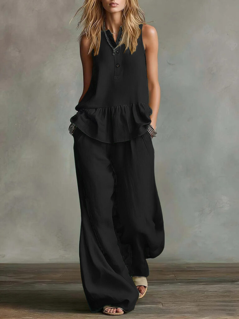 Loose-fitting Top And High-waisted Wide-leg Pants 2-piece Set