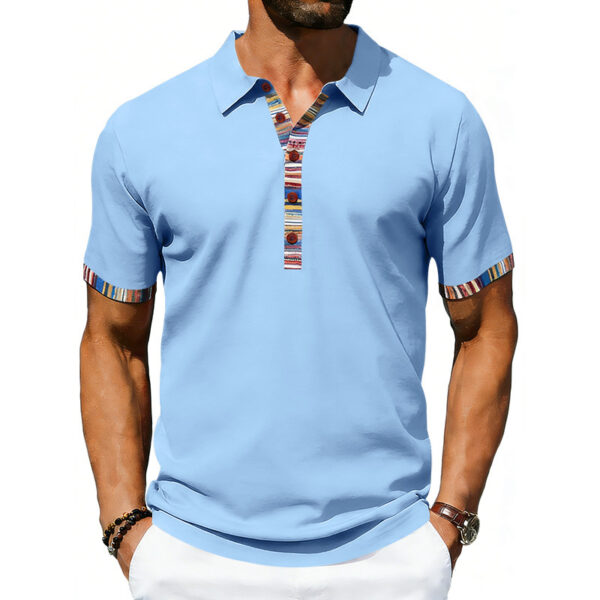 Men's Casual Lapel Contrast-color Polo Shirt Short-sleeve Polo Tee - Image 52