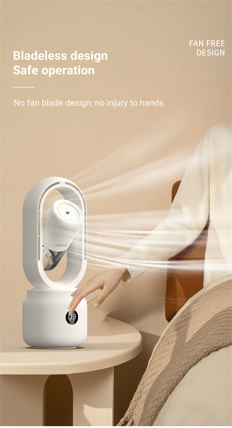 Summer Water Cooled Spray Mist Electric Fan USB Rechargeable Portable Wireless Air Humidifier Bladeless Ventilator Table Fan - Image 18