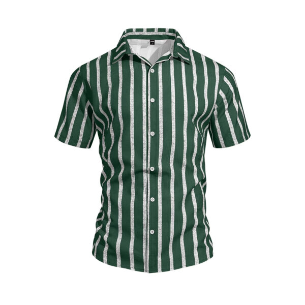 Men's Plus-Size Light Mature Lapel Striped Short-Sleeve Shirt - Image 7